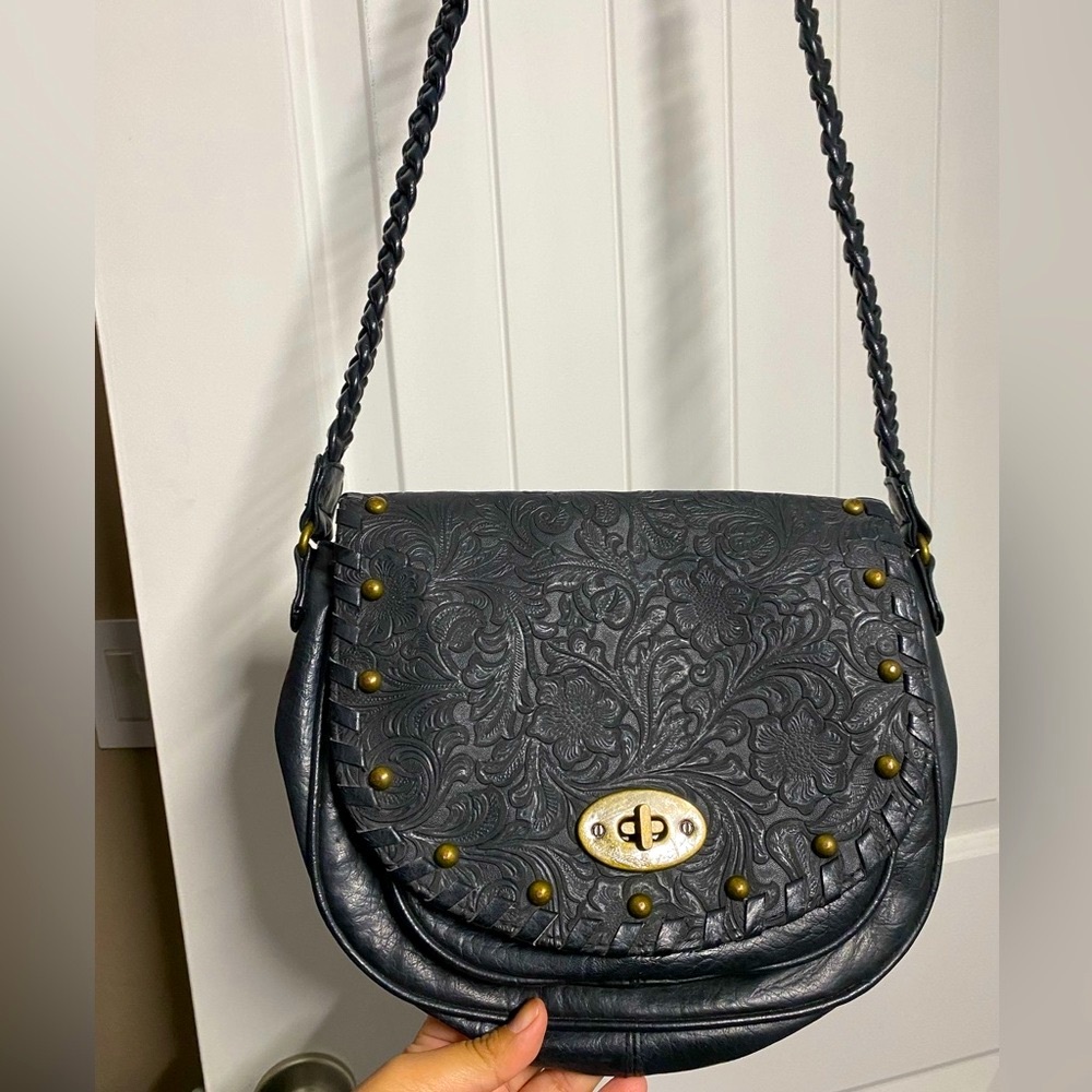 Black Cross body purse stud and floral design